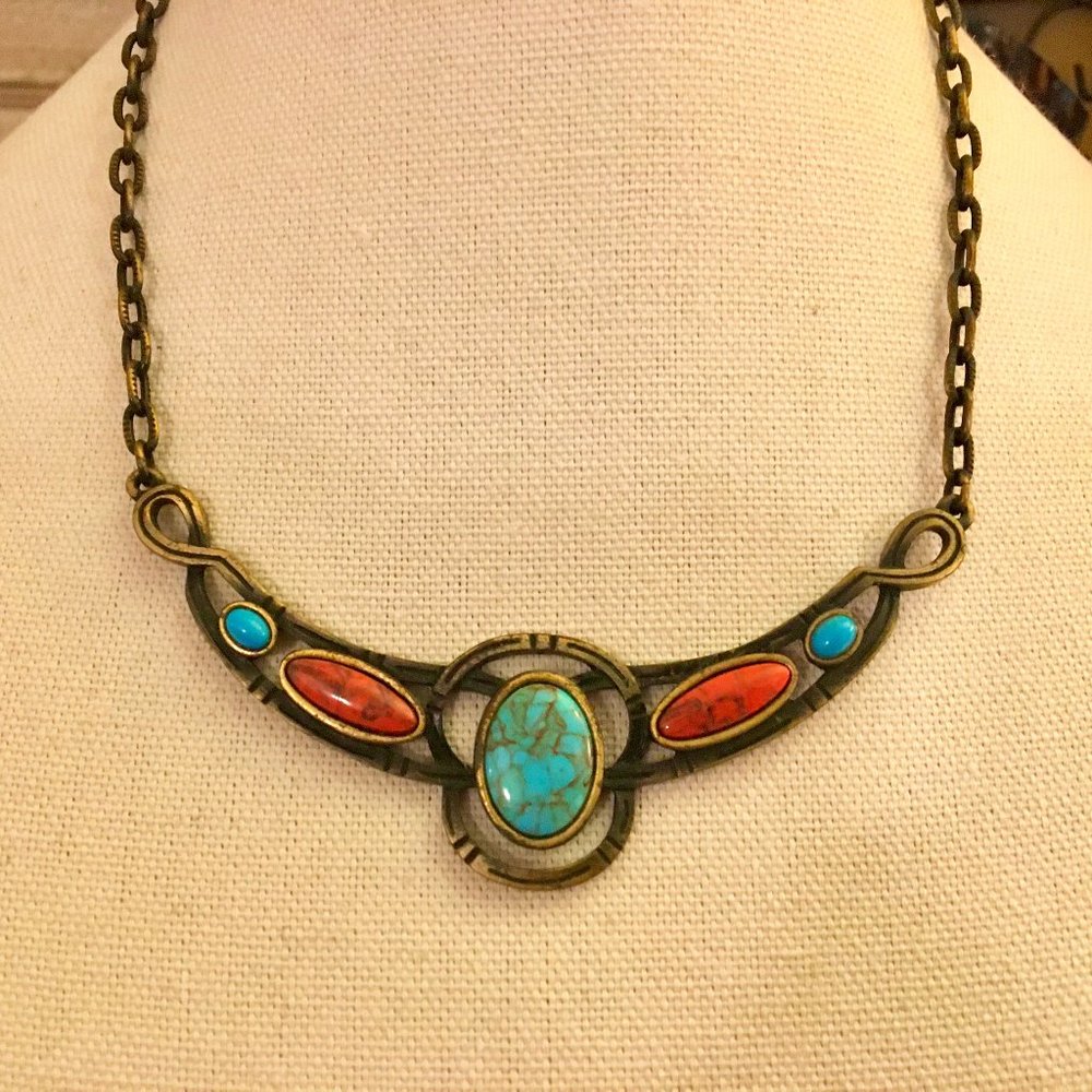 Vintage Southwestern Necklace Blue Red Turquoise